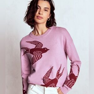 Boden Lilac Bird Motif Sweater